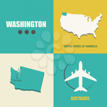 flat design with map Washington concept for air travel