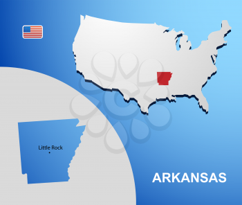 Arkansas on USA map with map of the state
