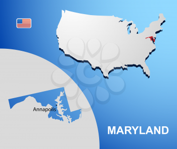 Maryland on USA map with map of the state