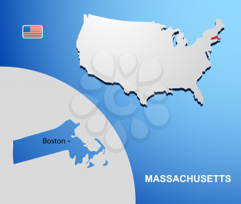 Massachusetts on USA map with map of the state