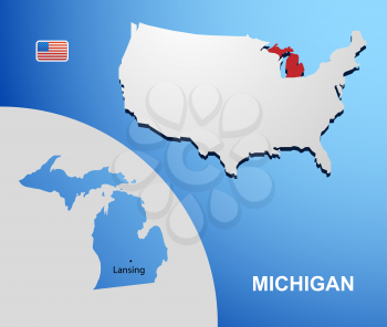 Michigan on USA map with map of the state