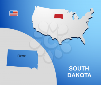 South Dakota on USA map with map of the state