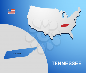 Tennessee on USA map with map of the state