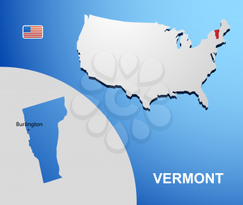 Vermont on USA map with map of the state
