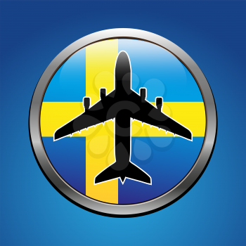 Airplane symbol with Sweden flag vector design