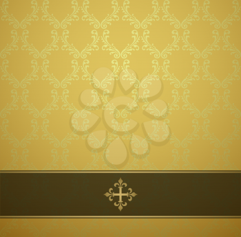 Gold background with ornamental surface, with dark transparent tape with gold strip, with the gold press