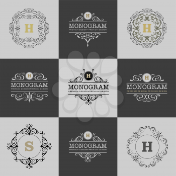 monogram emblem, logo design vector illustration, calligraphic element, heraldic set