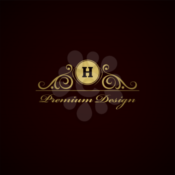 golden monogram emblem, logo design vector illustration, calligraphic element