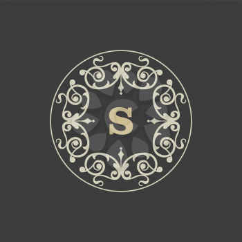 calligraphic monogram emblem, logo design vector illustration