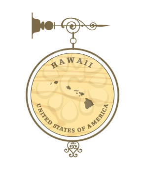 Vintage label with map of Hawaii, vector