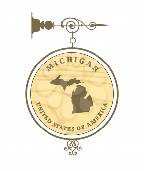Vintage label with map of Michigan, vector