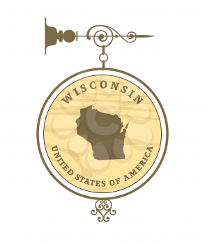 Vintage label with map ofWisconsin , vector