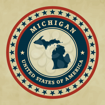 Vintage label with map of Michigan, vector