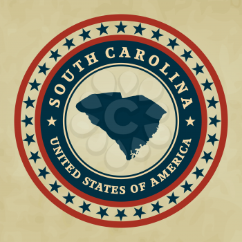 Vintage label with map of South Carolina, vector