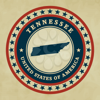 Vintage label with map of Tennessee, vector