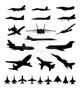 Symbols planes different types on white background