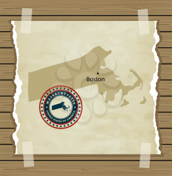 Massachusetts map with stamp vintage vector background