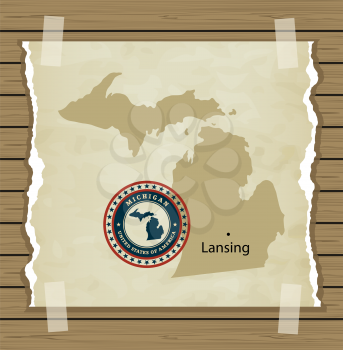 Michigan map with stamp vintage vector background