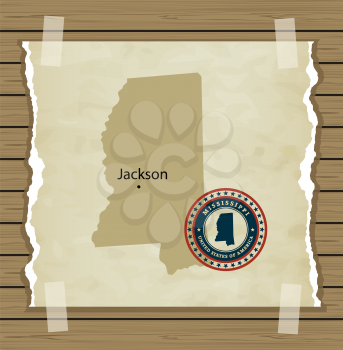 Mississippi map with stamp vintage vector background