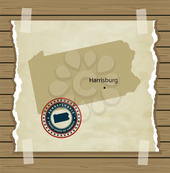 Pennsylvania map with stamp vintage vector background