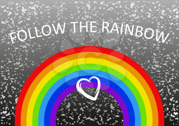 Rainbow and slogan on grey background