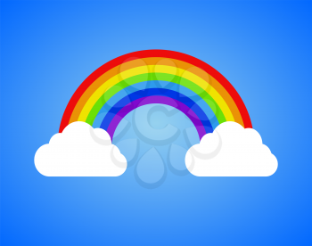 Rainbow and clouds isolated on blue background