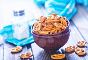 pretzels for beer in the bowl on a table