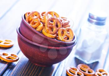 pretzels for beer in the bowl on a table