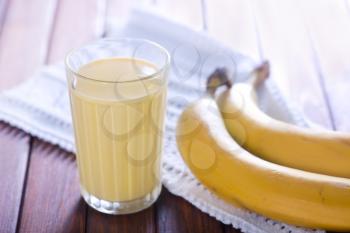 milk with banana in the glass