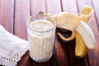 milk with banana in the glass