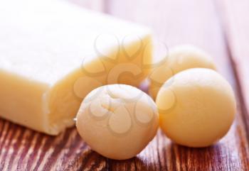 balls from marzipan, marzipan on a table
