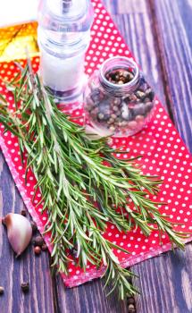 aroma herb and spice on a table, background from recipe