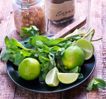 mint and fresh limes on the plate