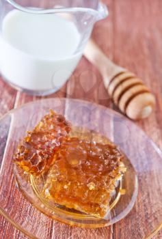 honey and milk on the wooden table