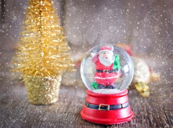Christmas decoration on the wooden table, christmas background