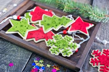 color christmas decoration on the wooden table