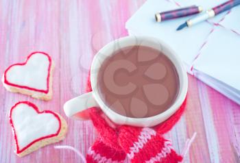 cocoa drink and cookies, sweet cookies on plate