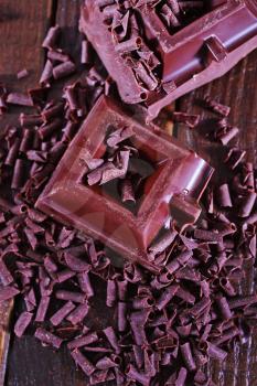 chocolate on the wooden table, chocolate background