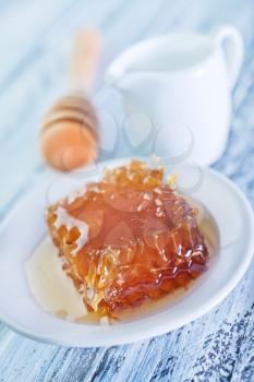honey on plate and on a table