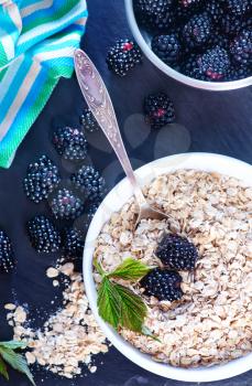 oat flakes and fresh blackberry on a table