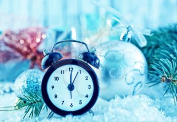 clock on a table, clock on  christmas background