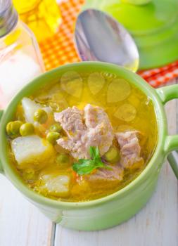 Fresh soup with meat and vegetables