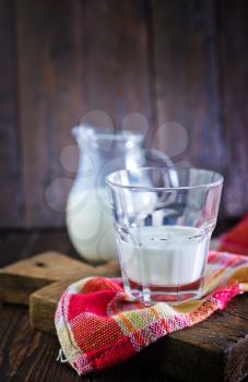 fresh milk in glass and on a table