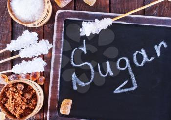 different kind of sugar, sugar on the wooden table