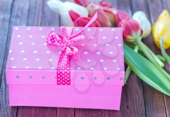 box for present on the wooden table