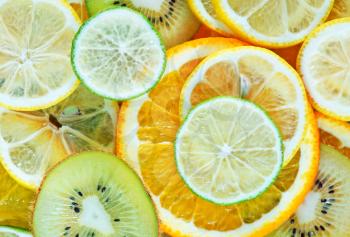 mix fruit, kiwi and citrus, sliced from fruits