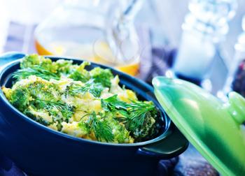 baked broccoli with eggs in the bowl