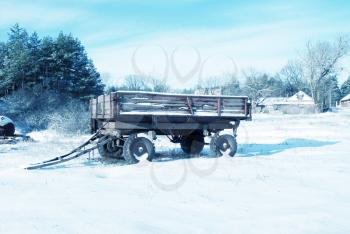 cart in winter vilage