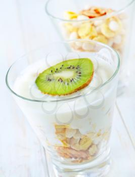 fresh yogurt and muesli in a glass