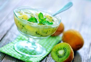 kiwi jam in glass bowl on the table